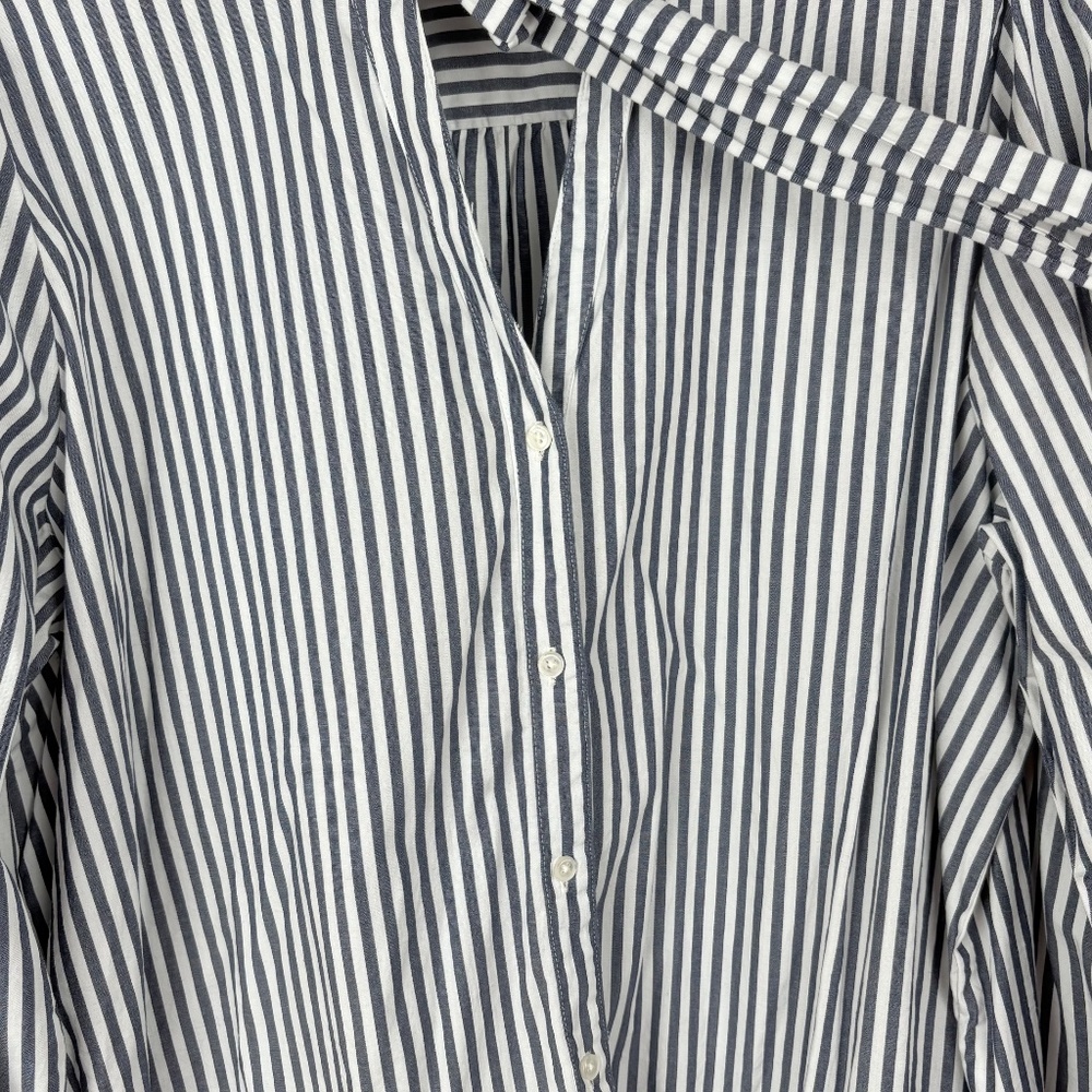 J.Crew Factory Blue & White Striped Bow Tie-Neck Button Down Blouse Sz 2X Preppy - Picture 9 of 11